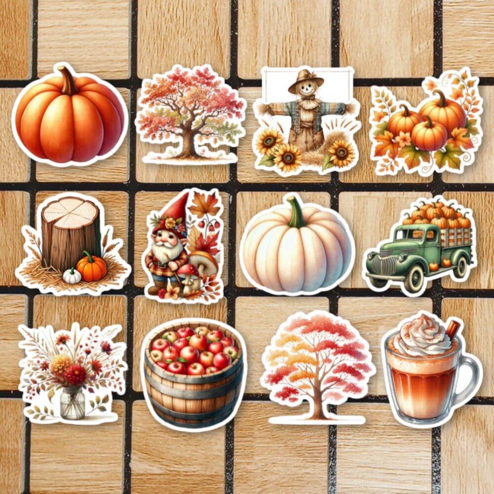 Fall Autumn Sticker Pack of 12 Vinyl Stickers Waterproof Die Cut Sticker Set